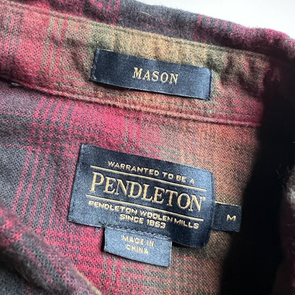 Pendleton Shirt Mens M Red Plaid Long Sleeve Button Up Pockets Flannel - Picture 3 of 5